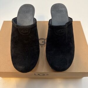 Ugg Women's Abbie Wooden Mule Clog Shoes Black Suede Leather Heel Size 9 5772